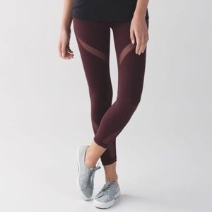 Lululemon Athletica High-Waisted Maroon Leggings - Mesh Detail - Size 4